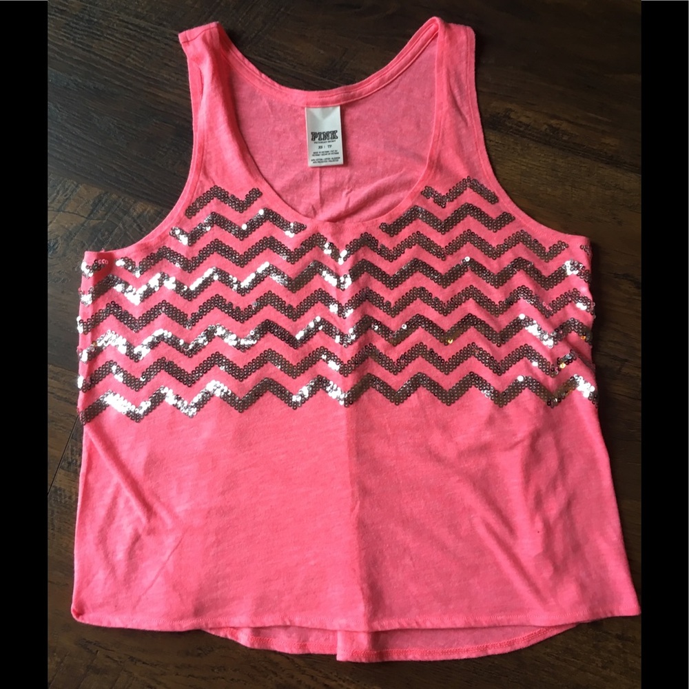 PINK Coral Crop Sequined Tank